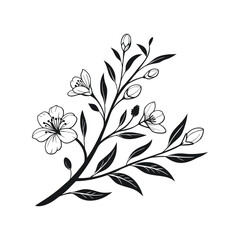 Minimal feminine floral branch vector illustration. Elegant botanical line art with soft aesthetic, delicate hand-drawn flower element