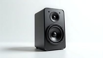Fototapeta premium A black speaker sitting on top of a white surface.