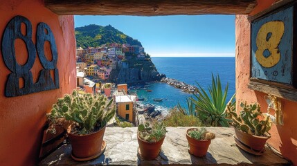 Mediterranean Coastal Village View from a Window