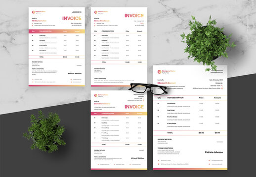 Gradient Pink And Orange Invoice