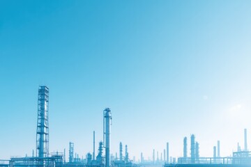 Fototapeta premium vast oil refinery complex under clear sky showcasing tall structures and intricate pipelines