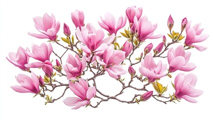 Obraz premium Beautiful Pink Cherry Blossoms Isolated Against White Background. Delicate Blossoms and Buds on Branches. Perfect for Spring Season, Japan, and Nature Themes.