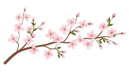 Fototapeta premium Beautiful Pink Cherry Blossoms Isolated Against White Background. Delicate Blossoms and Buds on Branches. Perfect for Spring Season, Japan, and Nature Themes.