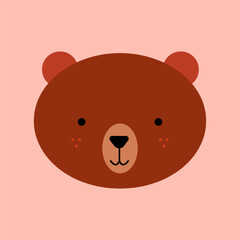 Minimalist Cute Brown Bear Face Illustration