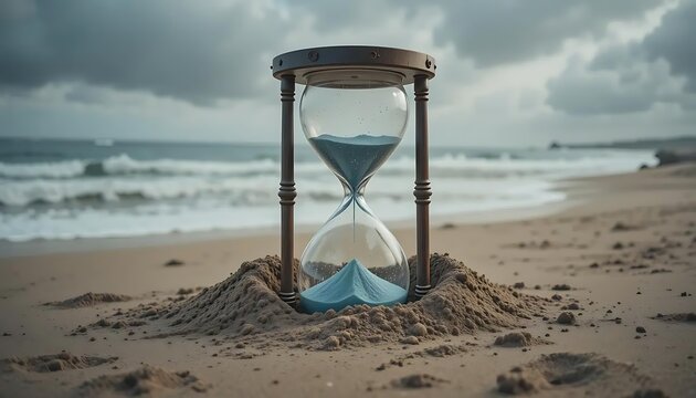 Oceanside Hourglass: Serene Coastal Timepiece in Moody Light