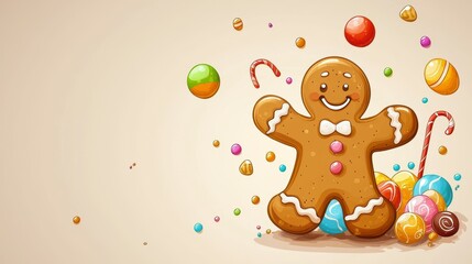 Obraz premium Jolly Gingerbread Man with Candy
