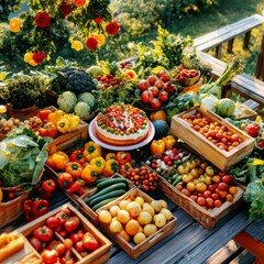 Fresh Vegetable Harvest with Birthday Cake.