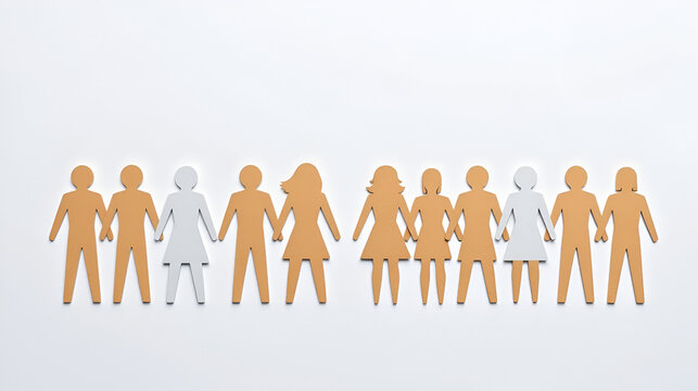 Human paper cut figures in a row. Diversity and teamwork concept