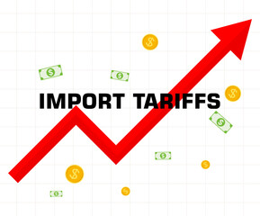 Import tariffs illustration. Trade war policy. Domestic market protectionism. American tariffs and US government import taxation