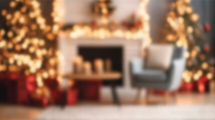 Blured Christmas interior bokeh light background. Copy space for placing items. Ai Generated Images