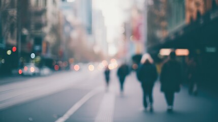 busy urban street with blurred figures in background