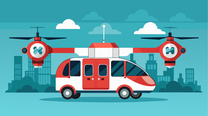 In case of an emergency the ecoresorts fleet of eVTOL taxis can be used for medical evacuations with their advanced medical equipment and fast response times.. Vector illustration