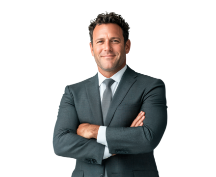Portrait of confident man in business attire with crossed arms professional photo, PNG
