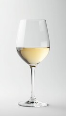 Fototapeta premium Elegant white wine glass, crisp white background, vineyard, lifestyle