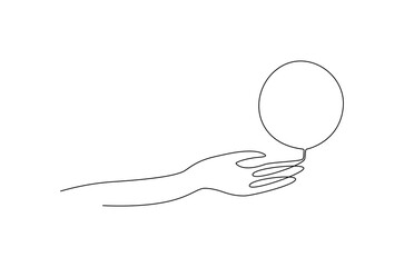 Continuous one line drawing of Hand holding ballon. Single line drawing illustration of Air balloons. Birthday decoration concept vector art. Doodle line illustration.
