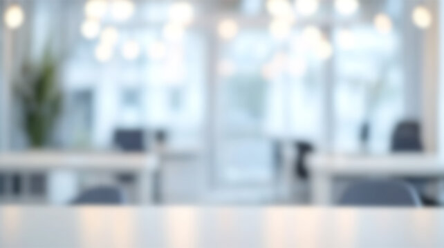 Blurred background of modern office with glass walls and a table in the foreground. Ai Generated Images