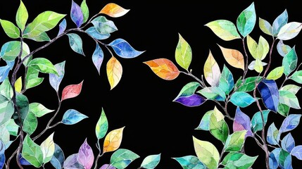 Colorful Leaves on Black Background