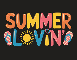 Summer Lovin Funny Summer Vacation T-Shirt Design with Retro Sunset	
