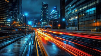 Obraz premium Night City Lights: Urban Metropolis at Night