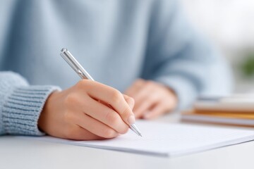 close-up of teacher hands illustrating professional and educative mindset with scattered teaching tools like pens and