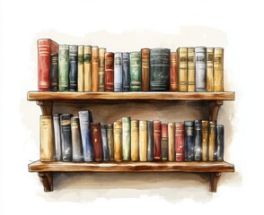 Naklejka premium Library bookshelf display cozy room digital art warm lighting side view literary inspiration isolate on white background