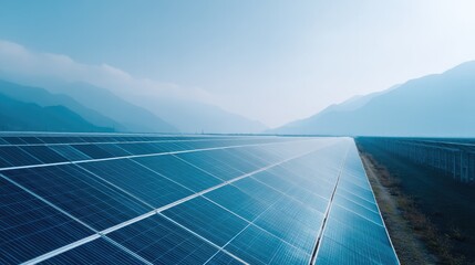 drone-shot aerial view of sprawling solar farms stretching across vast landscape