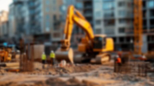 Blurred background of a blurred image of a construction site showing machinery and workers engaged in building activities. Ai Generated Images