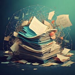 Overwhelmed Huge Stack of Documents and Papers Data Overload Concept