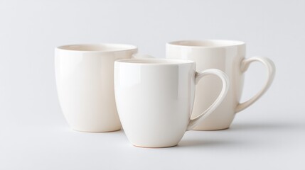 Fototapeta premium isolated ceramic mugs on white background arranged elegantly in minimalistic style with ample copy space