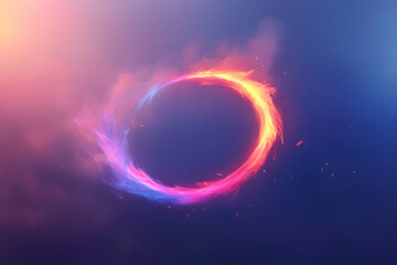 Obraz premium Abstract fiery ring, vibrant colors, energy, motion, dynamic, swirling flames, cosmic, nebula, mystical, space, design element, background, wallpaper, digital art, futuristic.