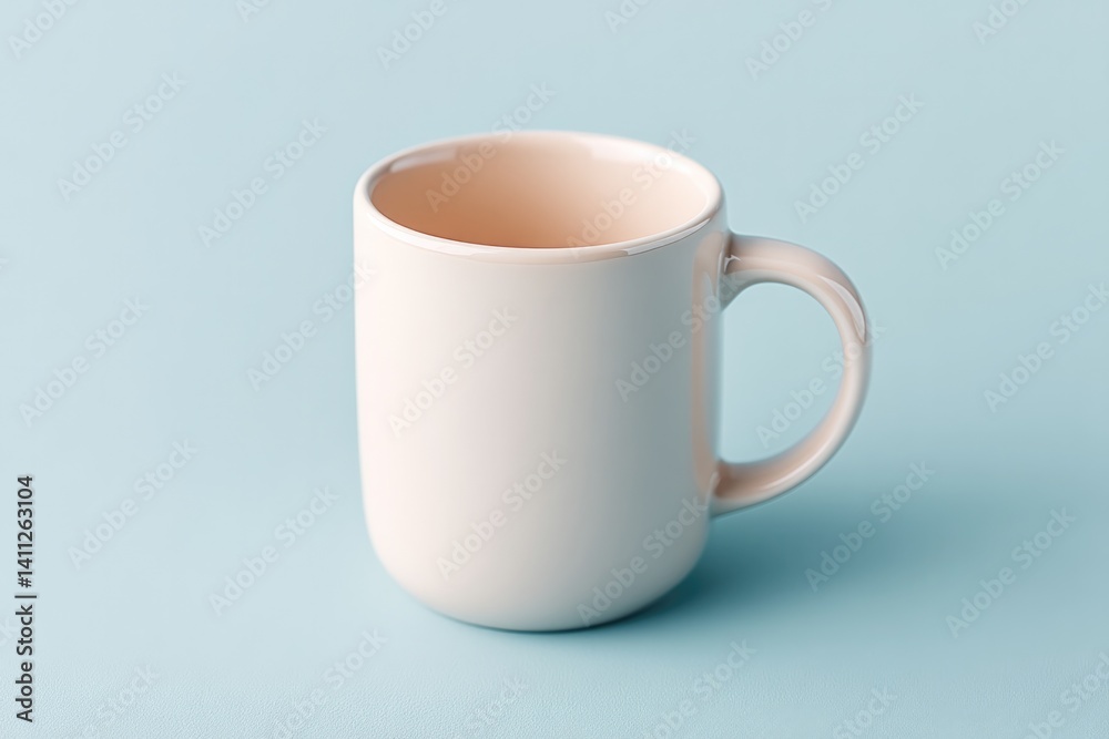 Poster minimalistic close-up of empty mug on plain background isolated for design purposes with ample copy 