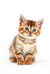 Adorable British Shorthair kitten poses against a pure white backdrop, kitten, British, white background
