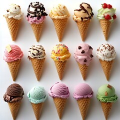 Delicious Assortment of Colorful Ice Cream Cones Ready to Eat