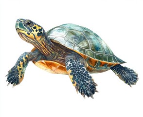 Fototapeta premium Swimming turtle in clear waters wildlife illustration aquatic artistic perspective