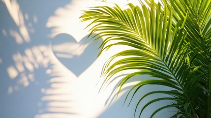 Fototapeta premium Heart-Shaped Shadow Created by Palm Leaf on Wall