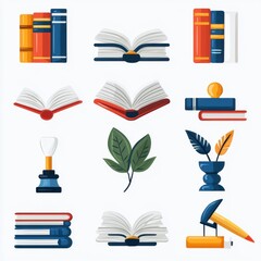 Colorful Book Illustrations Set