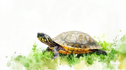 Obraz premium Watercolor Turtle in Grass