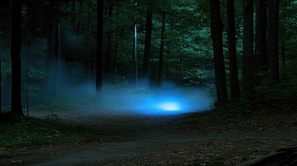 Fototapeta premium Mystical Blue Light in Foggy Forest Path