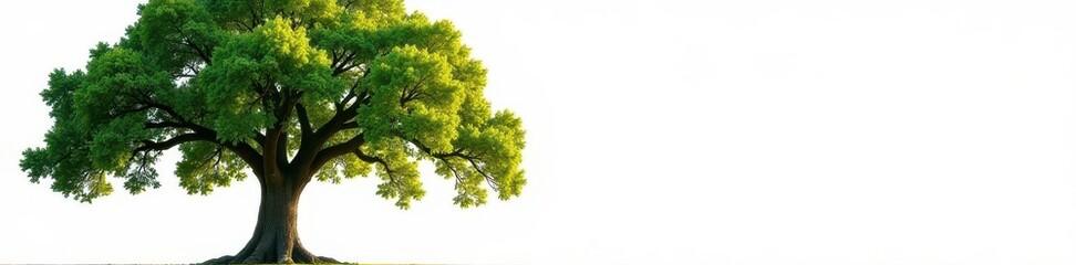 Fototapeta premium Large oak tree with full leaves against white , design, tree, botany