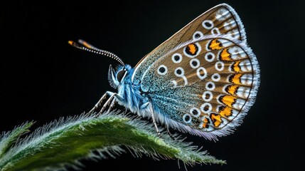 Obraz premium A beautiful butterfly with intricate wing patterns is resting on a leaf