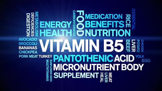 Vitamin B5 animated word cloud;text design animation tag kinetic typography seamless loop.