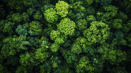Naklejka premium Aerial View of Lush Green Canopy: A Verdant Rainforest from Above