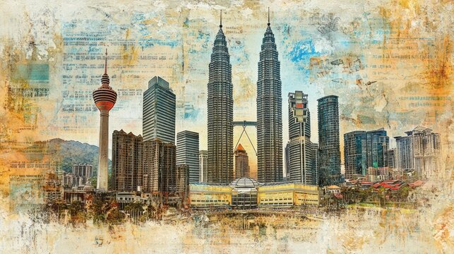 Kuala Lumpur skyline with petronas towers and kl tower
