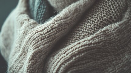 Fototapeta premium Cozy knitted sweater texture close-up indoors
