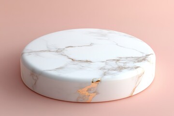 Elegant Round White Marble Surface with Gold Stripes on Soft Pink Background for Luxurious Decor and Design Projects