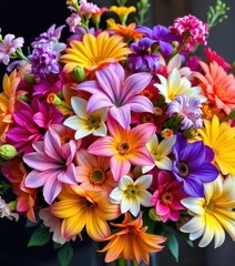 Fototapeta premium Vibrant mixed flower bouquet, lush blossoms in elegant arrangement, beautiful, arrangement