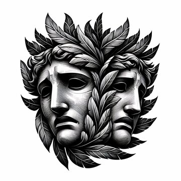 Classical Masks and Laurel Wreath Illustration suitable for presentation template