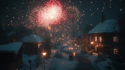 Obraz premium Fireworks in village illustration