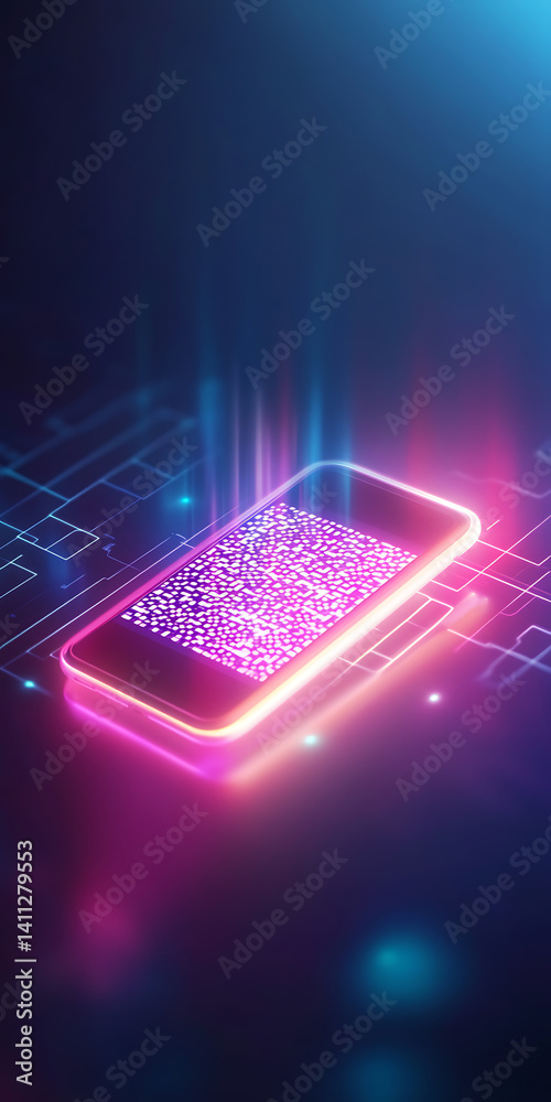 Poster innovative digital interaction with mobile devices in a futuristic setting dynamic technology concep