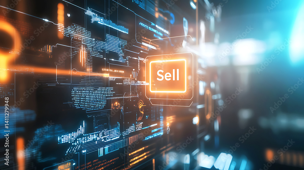 Poster digital sales strategy visualization in technology environment interactive data graphics modern conc